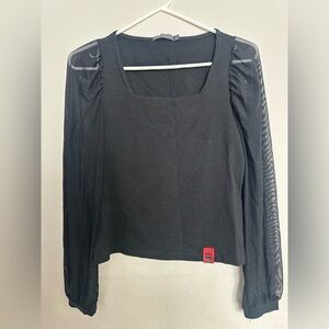 Marithe Francois Girbaud Black Top with Sheer Sleeves